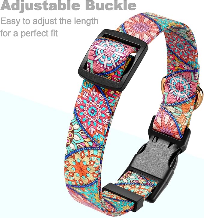 Rnivvi Dog Collar for Medium Dogs, Cute Heavy Duty Adjustable Puppy Collar with Quick Release Buckle for Boy Girl & Female, Pet Accessories for Walking Running, M Length 1" Width, Beautiful Mandala