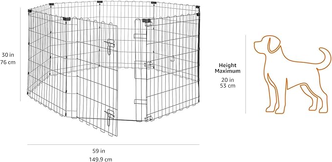Amazon Basics Foldable Octagonal Metal Exercise Dog Playpen - Indoor/Outdoor, Single Door, Small (8 Panels, 24 x 30), Easy to assemble and store, 30" - Small, , Black
