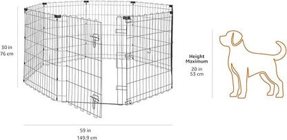 Amazon Basics Foldable Octagonal Metal Exercise Dog Playpen - Indoor/Outdoor, Single Door, Small (8 Panels, 24 x 30), Easy to assemble and store, 30" - Small, , Black