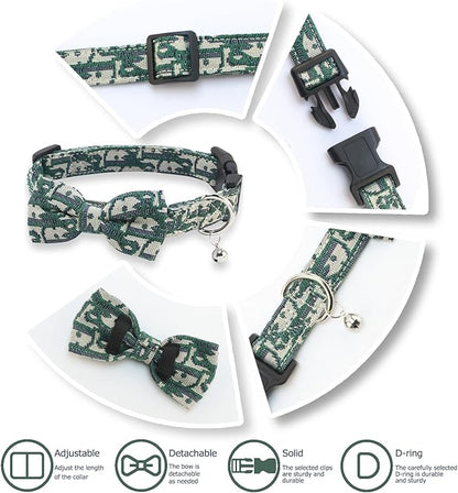 Bowtie Collars for Medium Dogs, Elegant Dog Bow Tie Collars, Dog Collars with Bowtie Adjustable 13.8"-17.7", Green, M