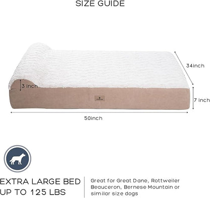 PetFun Jumbo Orthopedic Dog Bed for Large Dogs - 7-inch Thick Memory Foam Dog Bed with Pillow Removable Cover Machine Washable (Off-White | Textured Plush), 50''L x 34''W x 10''Th I Extra Large
