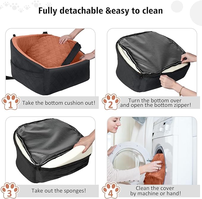 NEEZUKAR Dog Car Seat for Small Medium Dogs,Detachable Washable Dog Booster Seat Under 30lbs, Pet Car Seats Travel Bed with Storage Pockets and Safety Belt(Black/Z)