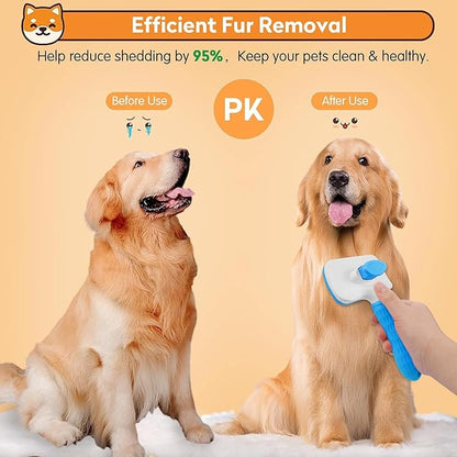 Dog & Cat Brush Kit 2PCS, Self Cleaning Slicker Brush for Pets, Dog Brush for Shedding Massaging and Grooming, Removes Loose Undercoat & Portable Comb for Long Short Haired Dogs(Blue)