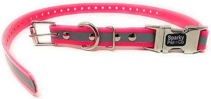 Sparky Pet Co - Apollo ECollar Replacement Strap - Dog Collar - Waterproof Biothane - Adjustable - Double Buckle - Quick Snap Metal Clasp - for Invisible Fence Systems - 3/4" x 28" (Reflective Pink)