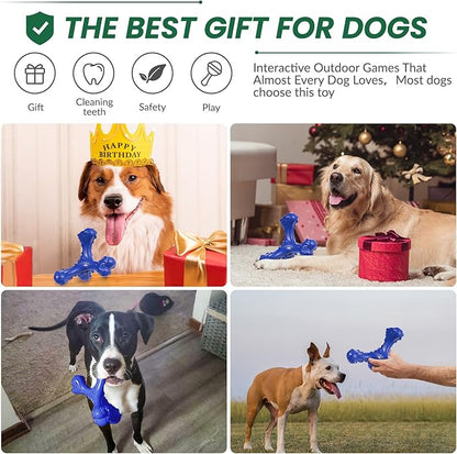 CVALIN Dog Chew Toys for Aggressive Chewers Large Breed,Indestructible Bones Toy，Durable Cleaning Toothbrush Natural Rubber Dog Toys… (Deep Blue)