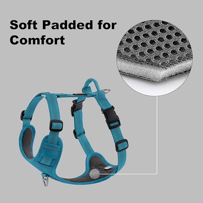 Plutus Pet No Pull Dog Harness, Reflective Adjustable Dog Vest Harness with Handle, Escape Proof, Soft Padded for Small Medium Large Dogs (Light Blue, S)