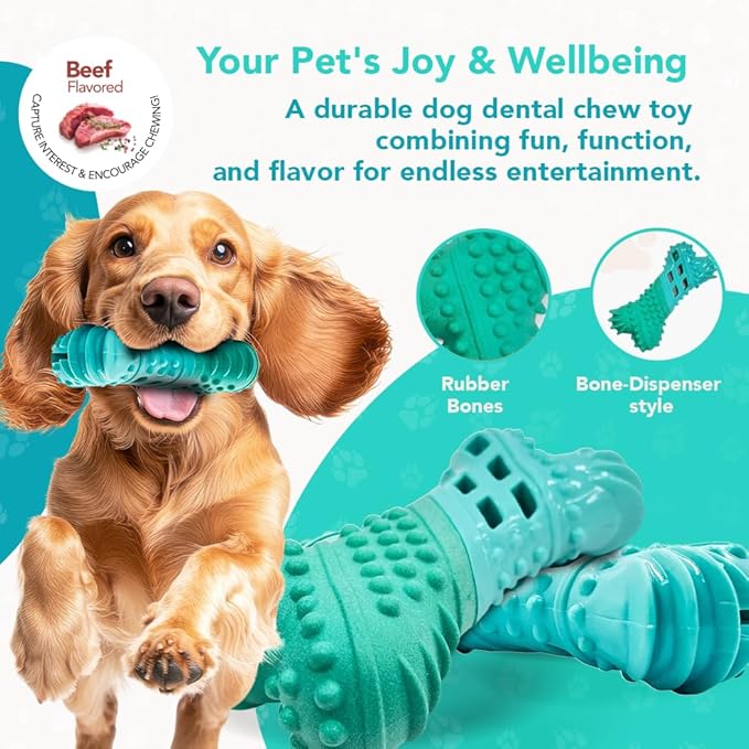 Treat Dispenser Bone Toy, Beef Flavored Rubber Dog Treat Toy, Floatable Dog Enrichment Toys, Refillable