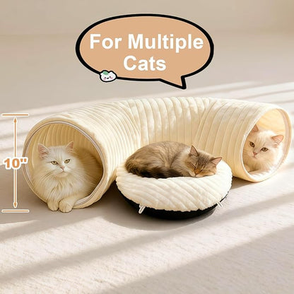 MOYMO Cat Tunnel Bed with 40 Cat Toys, Collapsible Play Tunnel for Indoor Cats, Cat Tube for Kitten Puppy