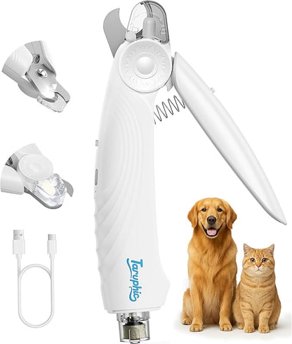 Taruphic 2-in-1 Dog Nail Clippers & Dog Nail Trimmers for Small Medium Large Dogs Cats Pets with Spash Guard, Nail Clipper for Dogs Quiet, USB Rechargeable, Dog Nail Clippers with 2 LED Large Light