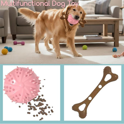 sidaeren Dog Toys,Hybrid Dog Chew Toy for Aggressive Chewers, 2-in-1 Durable Wood-Plastic Bone & TPR Spike Ball, Natural Wood Scent, Integrated Safe Design for 20-100 lbs Medium Large Breeds