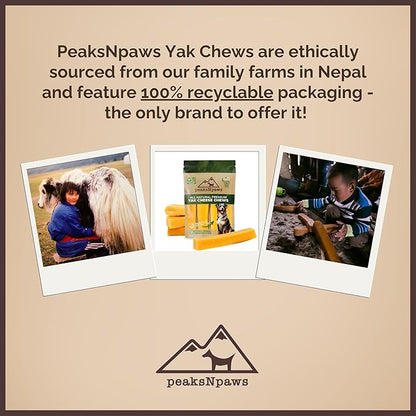 peaksNpaws Himalayan Dog Chews, High Protein Yak Cheese, Lactose Free, Natural Dog Treat, Long Lasting Chew Stick for Aggressive Chewers Under 35 lbs, 3 Medium Sticks, 100% Eco-Friendly Packaging