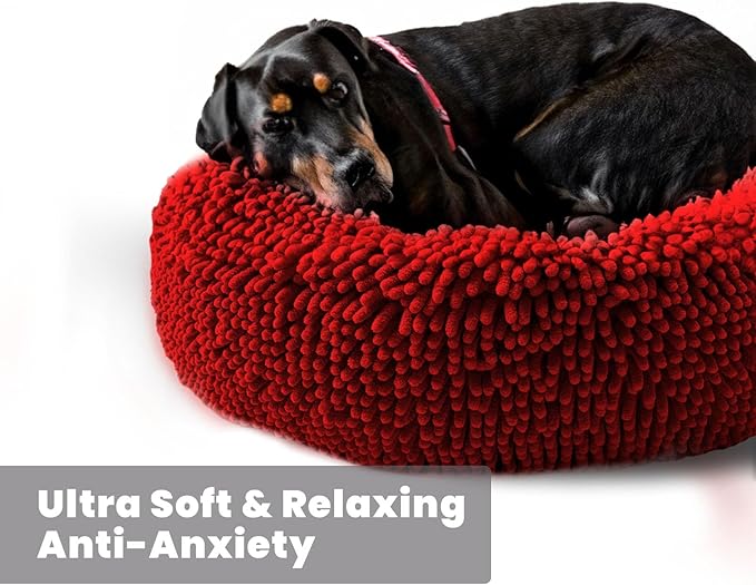 Muddy Mat®Cloud K-9 Bed for Dogs & Cats, Soft & Relaxing Donut Dog Bed, Chenille Material, Removable Cover, Washable & Dryer Safe–Red Medium(35'x35')