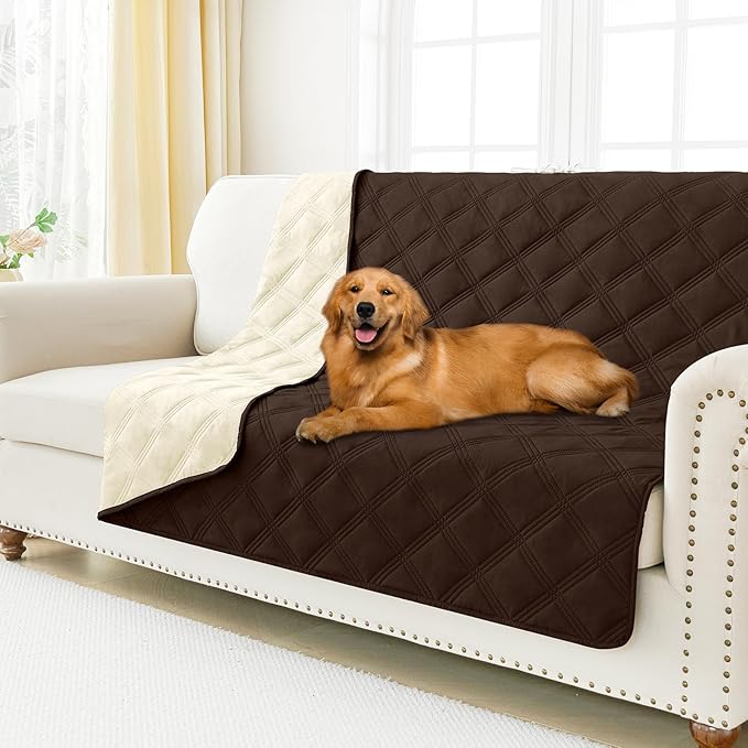Smiry Waterproof Dog Bed Cover Blanket 52x82, Soft Reversible Pet Blanket, Washable Leakproof Cats Dogs Couch Cover for Sofa, Couch, Furniture, Lattice, Chocolate/Beige