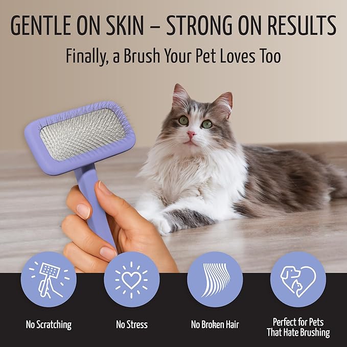 Tauro Pro Line Dog Brush for Shedding - Labradoodle, Goldendoodle or Poodle Long or Medium Hair - Slicker Brush for Dogs & Cat Grooming, Flexible Cushion & Non-Slip Grip (Size M - Purple)