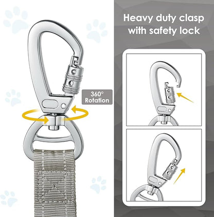 AUBELL Tactical Dog Leash Heavy Duty,4-6ft Reflective Strong No Pull Bungee Leash for Small Dogs with Comfortable Padded Double Handle,Car Seat Belt,360 Degree Rotating Carabiner,Grey