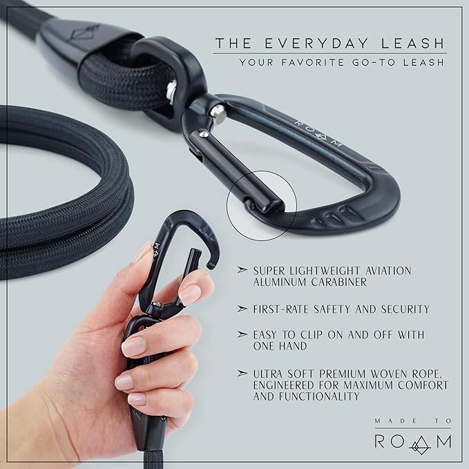 MADE TO ROAM Premium Everyday Leash - Ultra Soft Dog Leash with Aviation Aluminum Carabiner for Small, Medium, Large Dogs - Eucalyptic Glow, 4ft (Metal Clamps)