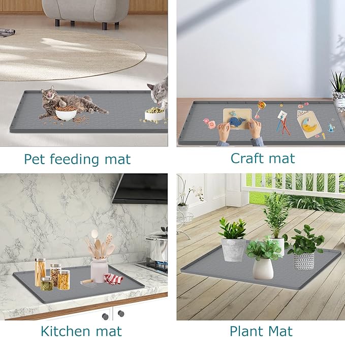 Jacooxi Cat Litter Mat for Litter Box, Silicone Large Cat Litter Trapping Mat - 34x22 in, Waterproof & Non-Slip, Durable & Easy Clean, Gray