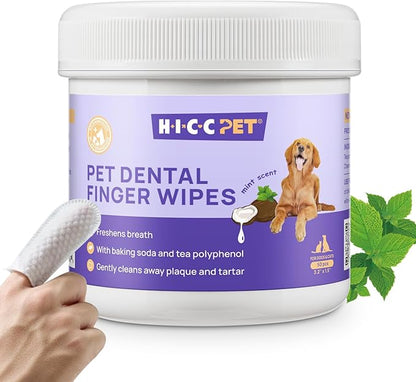 HICC Pet Teeth Cleaning Wipes for Dogs & Cats, Vet-Recommended Remove Bad Breath, Plaque, Tartar Buildup Dog Finger Toothbrush Wipes, Dog Tooth Brushing Kit, Pet Toothpaste & Toothbrush Alternatives
