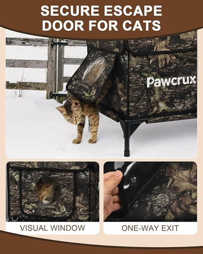 Heated Cat House for Outdoor Cats, Waterproof Insulated Outdoor Cat House with Heating Pad, Weatherproof Elevated Heated Cats House for Outside Feral Cats(Leaf, 25" L x 16" W x 18" H)