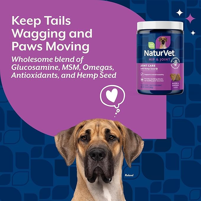 NaturVet – Hemp Joint Health For Dogs - Plus Hemp Seed | Supports Overall Joint Health | Enhanced with Glucosamine, MSM, Chondroitin & Antioxidants | 120 Soft Chews