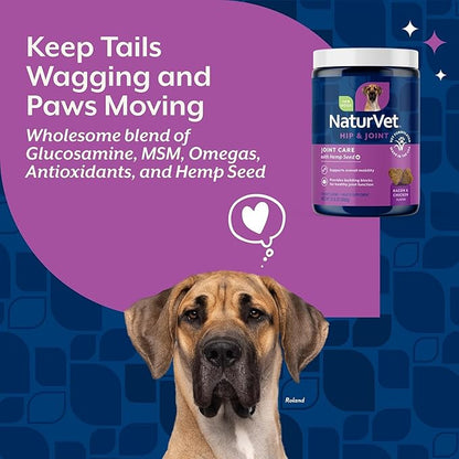 NaturVet – Hemp Joint Health For Dogs - Plus Hemp Seed | Supports Overall Joint Health | Enhanced with Glucosamine, MSM, Chondroitin & Antioxidants | 120 Soft Chews