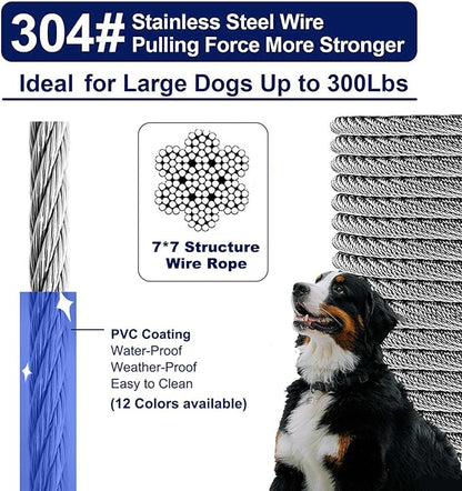Tie Out Cable for Dogs Up to 300lbs,100ft Extra Strong 1000lbs Break Strength Tie-Out Tether Trolley Training Lead,Dog Run Cable for Yard Garden Park Camping Outside (Reflective Blue, 300lbs 100ft)