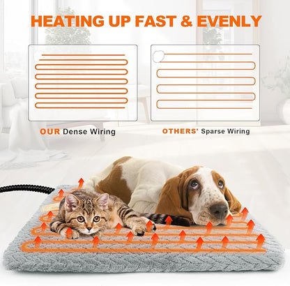 ENJOY PET Heated Cat Bed Indoor, 12 Level Timer and Temperature Cat Heating Pad, Electric Pet Heating Pad for Puppy Cats Dogs with Chew Resistant Steel Cord Heated Pet Bed