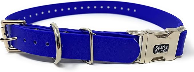 Sparky Pet Co - Apollo ECollar Replacement Strap - Dog Collar - Waterproof Biothane - Adjustable - Double Buckle - Quick Snap Metal Clasp - for Invisible Fence Systems - 1" x 30"(Blue)