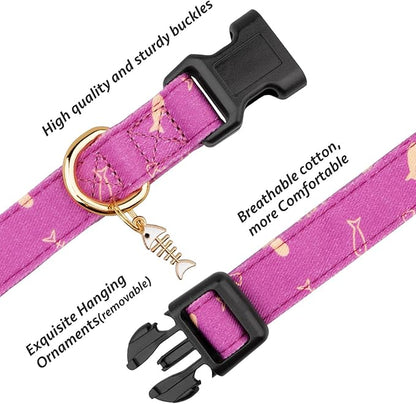 Cotton Handmade Dog Collar Cute and Distinctive Patterns Purple Fish with Pendant for Girl Boy Dogs Collars S