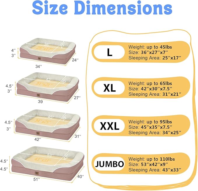 Orthopedic Foam Large Dog Bed XLarge Dog Beds with Removable Washable Cover Pet Bed with Bolster Waterproof Cover Extra Large Dogs Beds Big Size Pet
