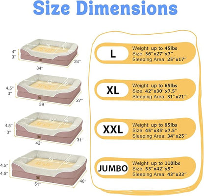 Orthopedic Foam Large Dog Bed XLarge Dog Beds with Removable Washable Cover Pet Bed with Bolster Waterproof Cover Extra Large Dogs Beds Big Size Pet