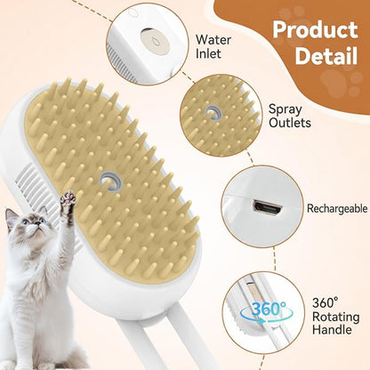 TOOLIAR 4 in 1 Pet Steam Brush for Shedding,Rechargeable cat brushes for indoor cats,Quiet Detangling Brush for Long Haired Cats and Dogs(White)