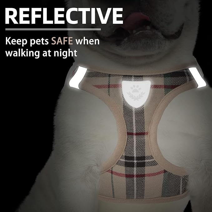 PUPTECK Adjustable Dog Harness Collar and Leash Set Step in No Pull Pet Harness for Small Medium Dogs Puppy and Cats Outdoor Walking Running, Soft Mesh Padded Reflective Vest Harnesses, Beige XXL