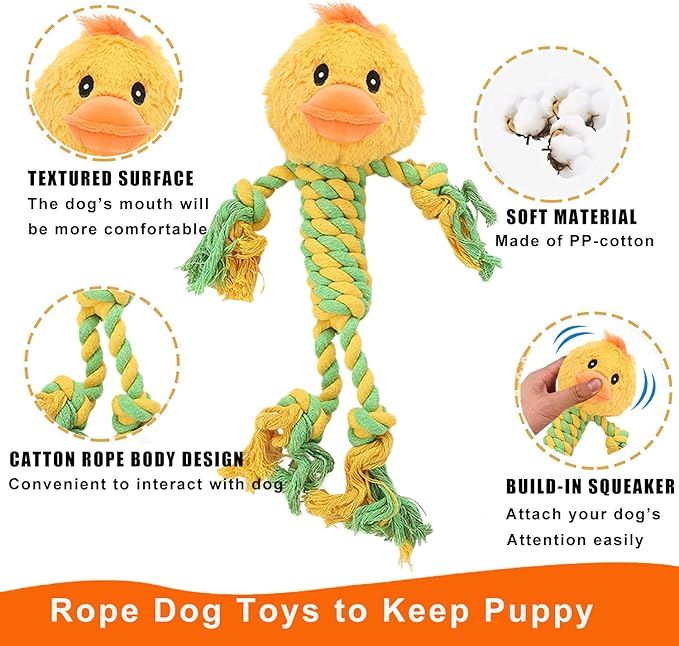 Rope Dog Toys to Keep Them Busy - Tug of War Dog Toys for Boredom Plush Interactive Squeaky Puppy Toys for Small Medium Large Dogs