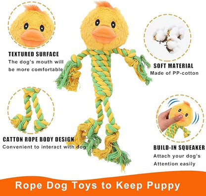 Rope Dog Toys to Keep Them Busy - Tug of War Dog Toys for Boredom Plush Interactive Squeaky Puppy Toys for Small Medium Large Dogs