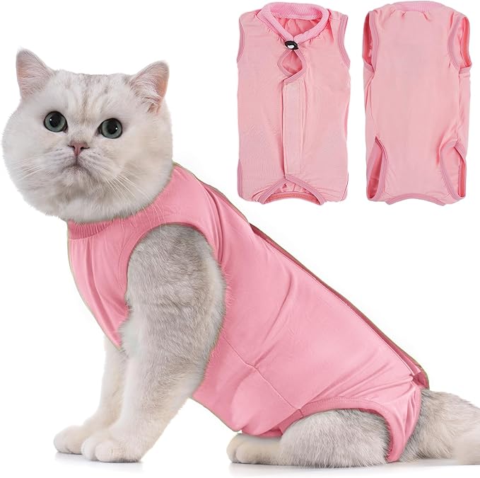 Avont Cat Recovery Suit - Kitten Onesie for Cats After Surgery, Cone of Shame Alternative Surgical Spay Suit for Female Cat, Post-Surgery or Skin Diseases Protection -Pink(L)
