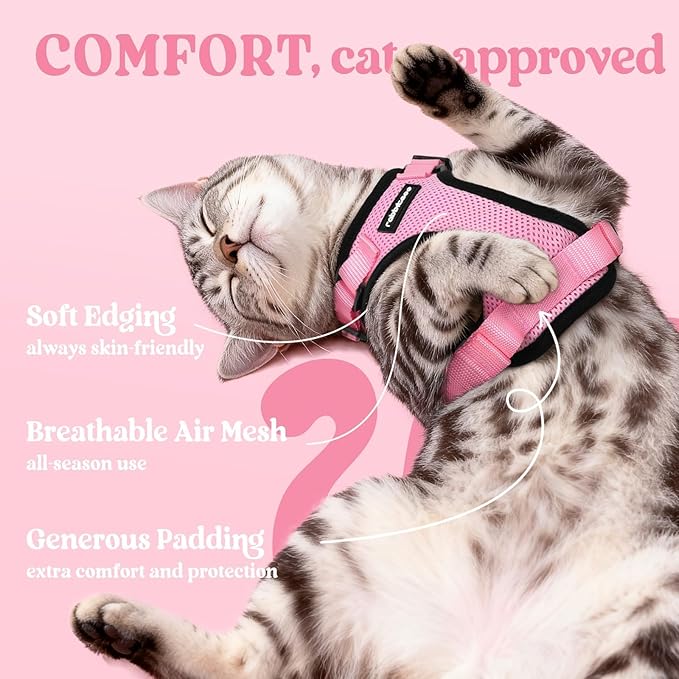rabbitgoo Cat Harness and Leash for Walking, Escape Proof Soft Adjustable Vest Harnesses for Cats, Easy Control Breathable Reflective Strips Jacket, Pink, XXS