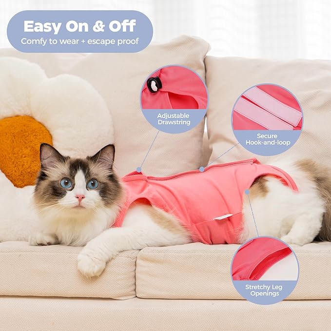 Avont Cat Recovery Suit Post-Surgery Onesie, Breathable Cone-of-Shame Alternative Bodysuit for Spayed Female Kittens, Skin Abdonminal Wound Care -Rosepink(L)