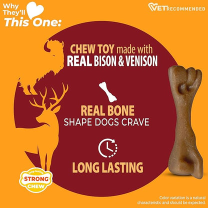 Nylabone Femur Bone Strong Chew Toy for Dogs Made with Real Bison & Venison, Durable Dog Chew Bones for Aggressive Chewers, Long-Lasting Flavor Keeps Dogs Busy, Small Dog Toys - Up to 25 lbs, 1 Count