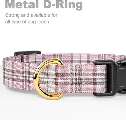 Rnivvi Dog Collar for Small Dogs, Cute Heavy Duty Adjustable Puppy Collar with Quick Release Buckle for Boy Girl & Female, Pet Accessories for Walking Running, XS Length 5/8" Width, Pink Tartan