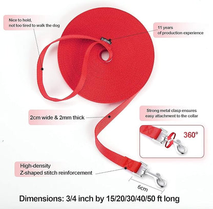 Dog/Puppy Obedience Recall Training Agility Lead - 15ft 20ft 30ft 40ft 50ft Training Leash - Great for Play, Camping, or Backyard - Pink 50ft (Pink, 50 Feet)