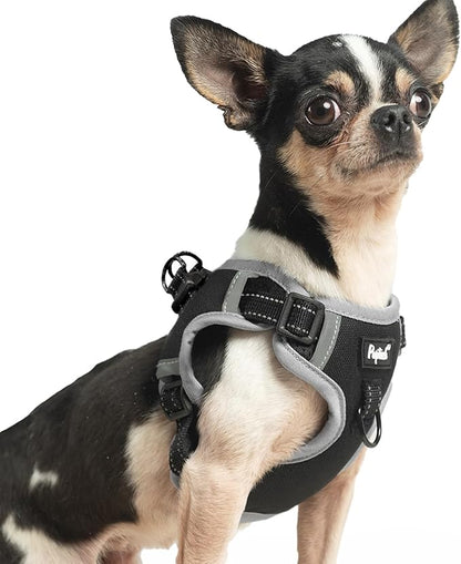 PUPTECK No Pull Dog Harness Small Sized Dog, Adjustable Reflective Escape Proof Easy Control, Comfortable Soft Padded Step in Pet Vest Harness, Black, XS