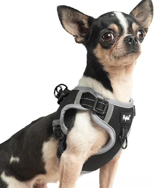 PUPTECK No Pull Dog Harness Small Sized Dog, Adjustable Reflective Escape Proof Easy Control, Comfortable Soft Padded Step in Pet Vest Harness, Black, XS