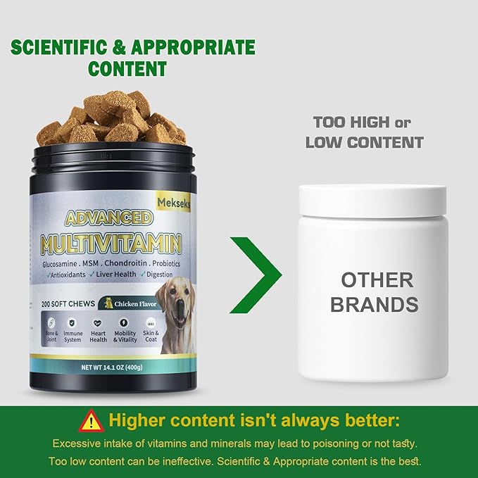Advanced 24-in-1 Multivitamin Chews for Dogs - 200 Soft Chewable All-in-One Vitamin Support Supplement for Dog Joints, Gut Health, Skin & Coat with Omega-3, Probiotics & 12 Essential Vitamins