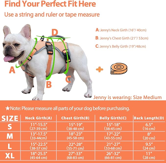 Huntboo Escape Proof Dog Harness, Escape Artist Harness, Reflective Dog Harness with Handle, Durable,Adjustable Vest for Small Medium Large Dogs Walking, Training,and Running Gear(Orange,XL)