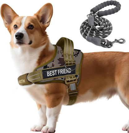AUROTH Dog Harness and Leash Set, Soft Padded Service Dog Vest with 5.25FT Dog Leash, No Choke, Easy On Pet Vest, Adjustable Reflective No Pull Pet Vest Medium Sized Dog, Easy Walking and Training