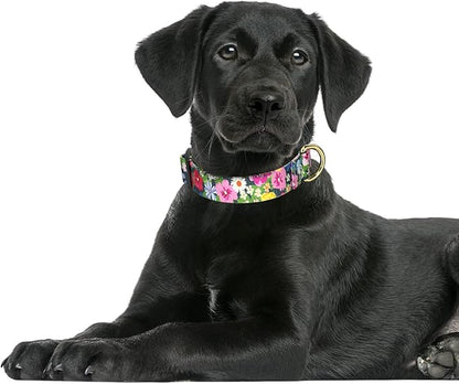 Rnivvi Dog Collar for Large Dogs, Cute Floral Heavy Duty Adjustable Puppy Collar with Quick Release Buckle for Boy Girl & Female, Pet Accessories for Walking Running, L Length 1" Width, Elegant