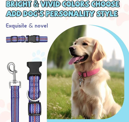 Reflective Dog Collar and Leash Set (4 FT/5 FT), Nylon Leash with Heavy-Duty Steel D-Ring, Adjustable Collar with Quick Release Buckle - 4 Color Matching in Dark Blue