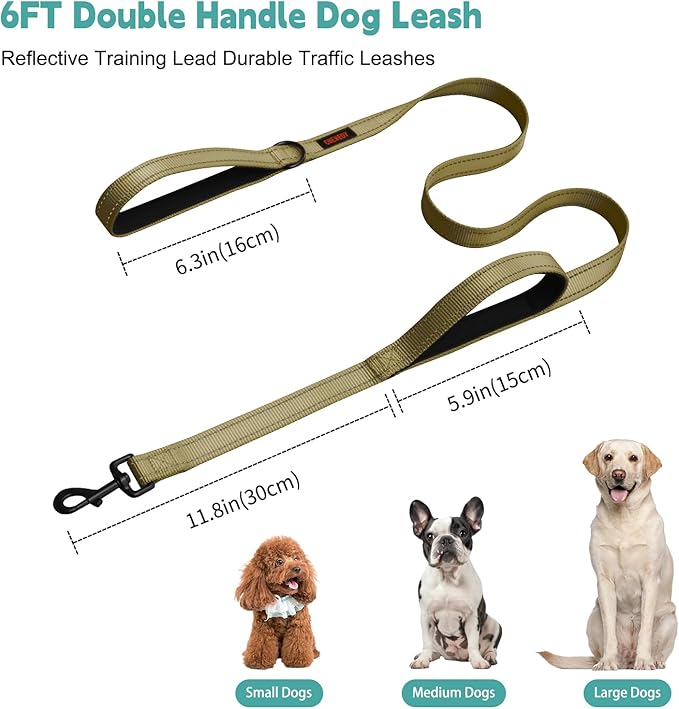 Heavy Duty Double Handle Dog Leash - Reflective Training Lead, Perfect for Medium to Large Dogs (5FT, Deep Green)