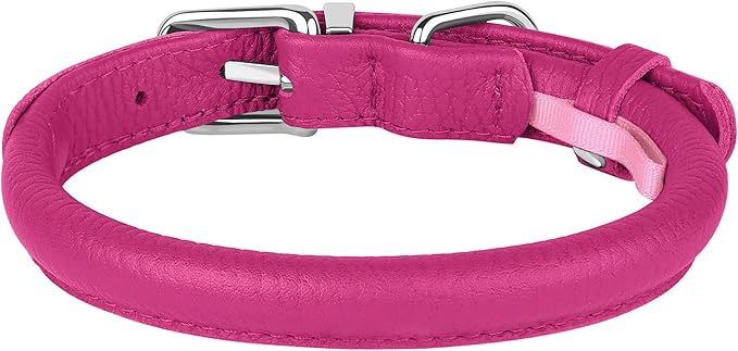 OOPSDOGGY Rolled Leather Dog Collar Soft Roll Collars for Small Medium Large Dogs Puppy (Pink, XS, 8"-11")